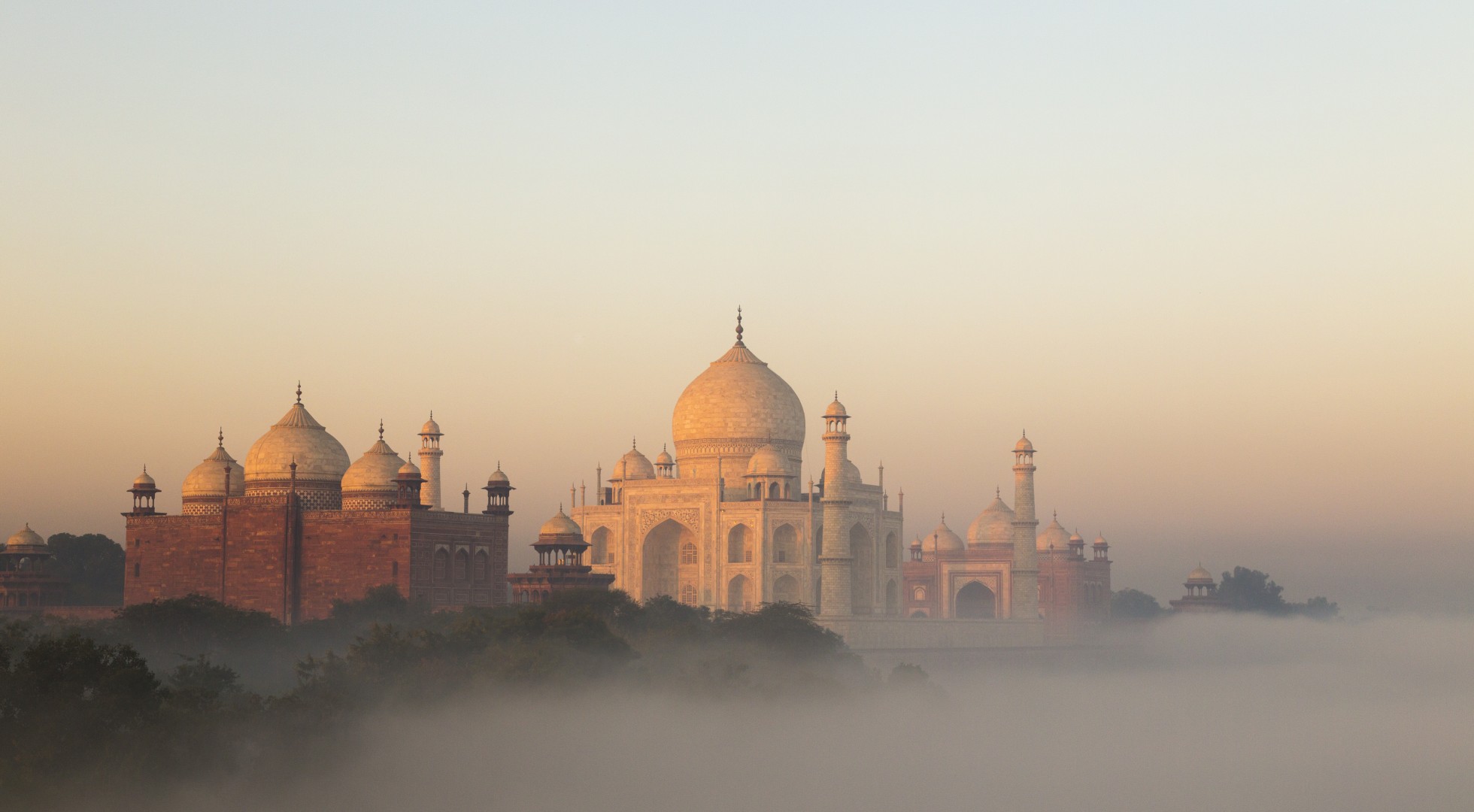 Taj Mahal and early morning fog