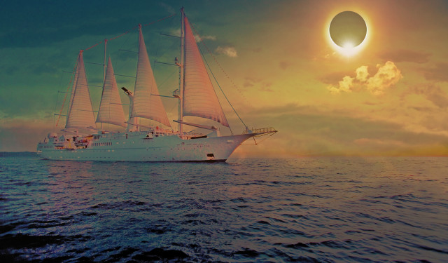 Solar Eclipse with Sailing Ship